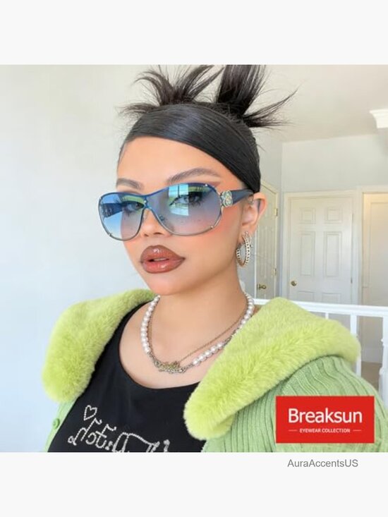 Oversized Wrap Around Shield Sunglasses with Rhinestone Camellia Accents main image 5